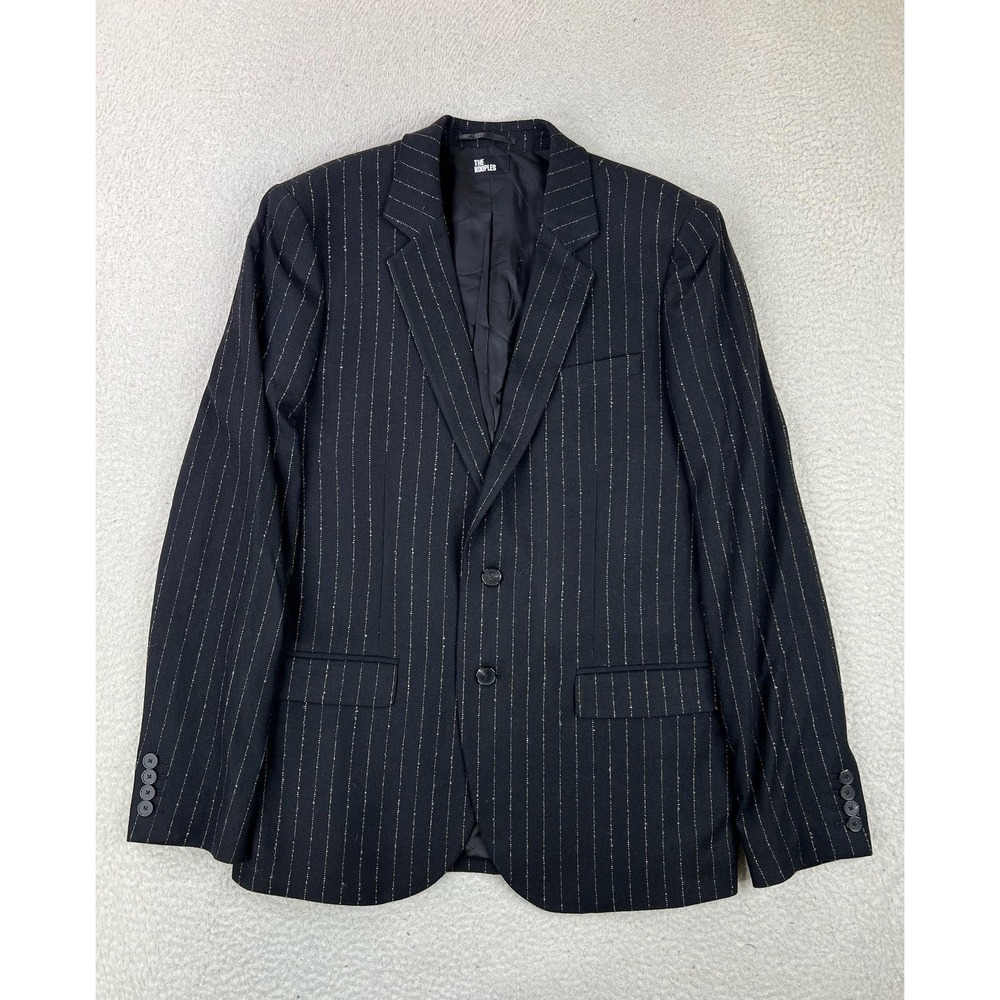 The Kooples Mens 38R Suit Jacket Black Pinstripe Wool Slim Fit HVES25004K NEW